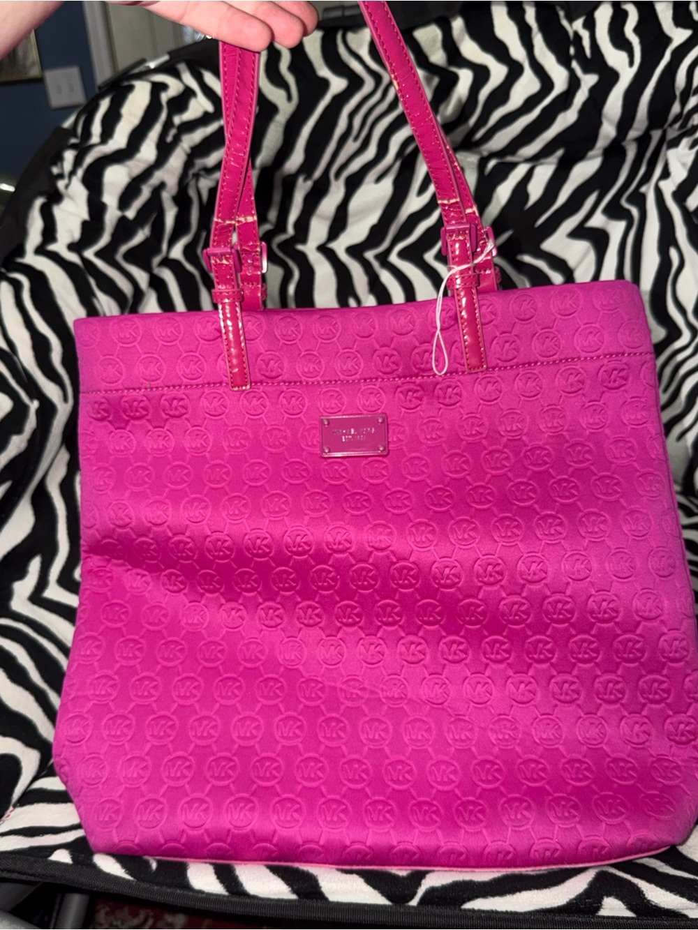 Michael Kors Hot Pink Logo Embossed Tote with Fraying Straps